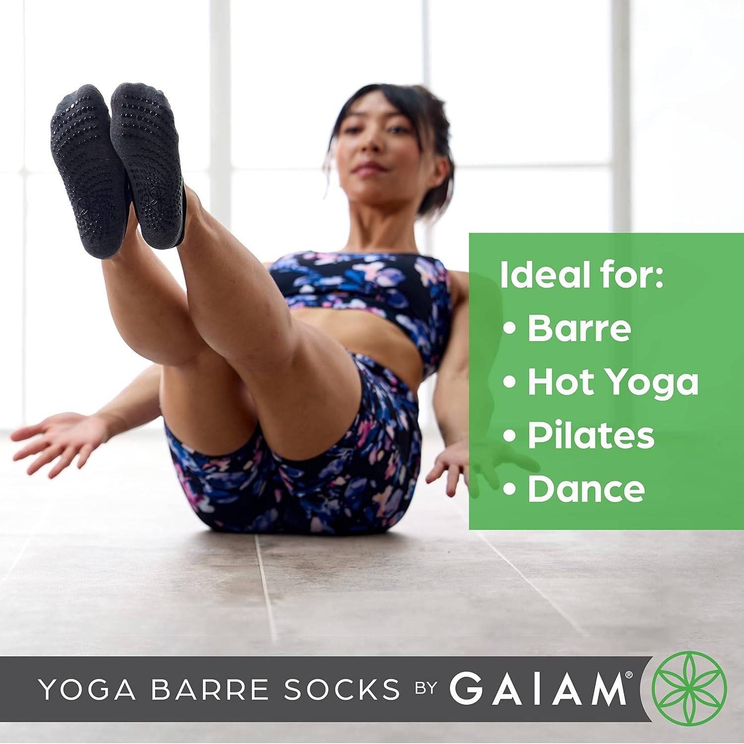 image:imageGaiam Grippy Yoga Socks with NonSlip Grip for Women Barre Pilates amp Hot Yoga at Home for Added Balance and Stability Single Pair 2Pack amp 3Pack