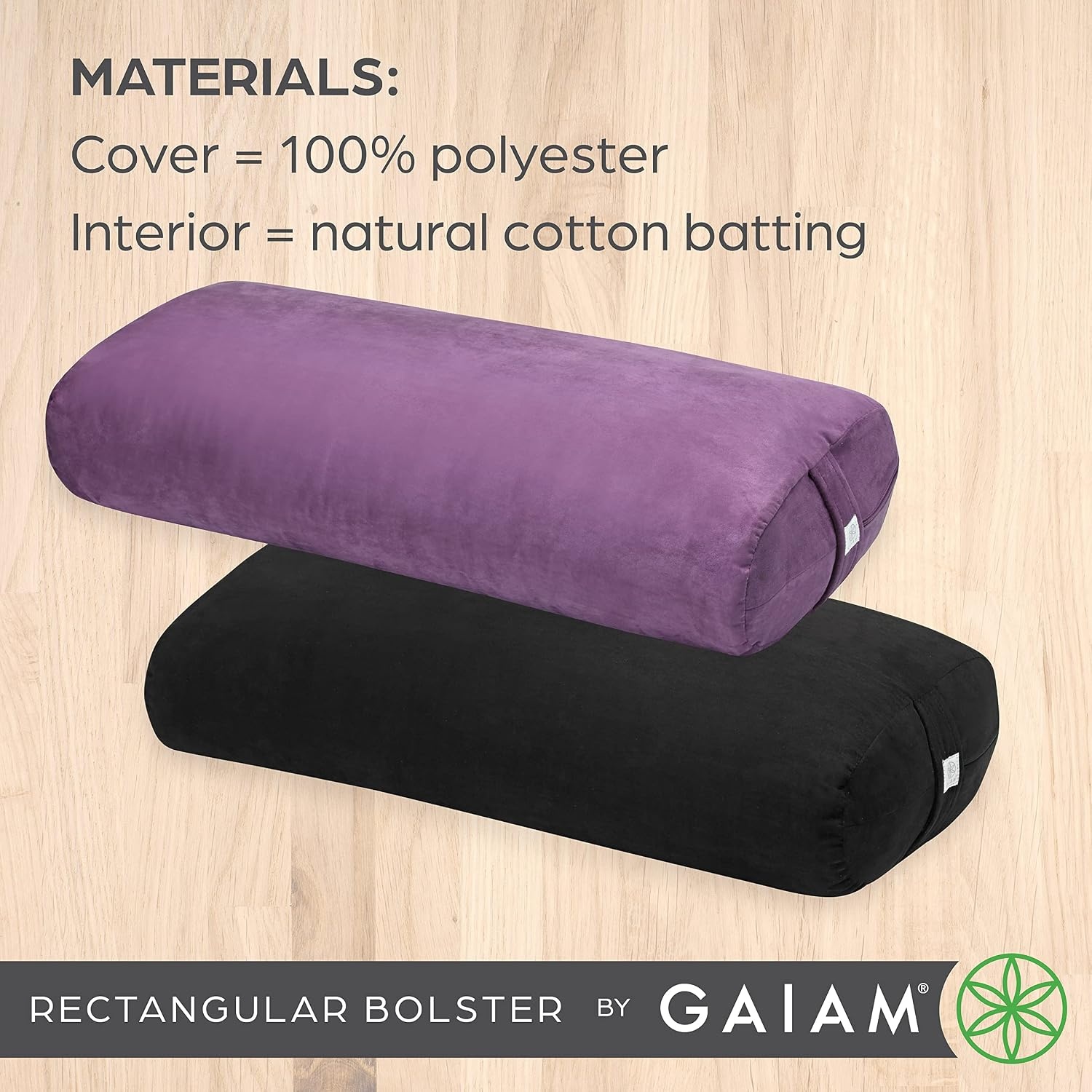 image:imageGaiam Yoga Bolster Pillow Supportive Cushion for Restorative Yoga Firm cottonfilled bolster supports stretching amp restorative poses Carry handle washable cover yoga propPurple