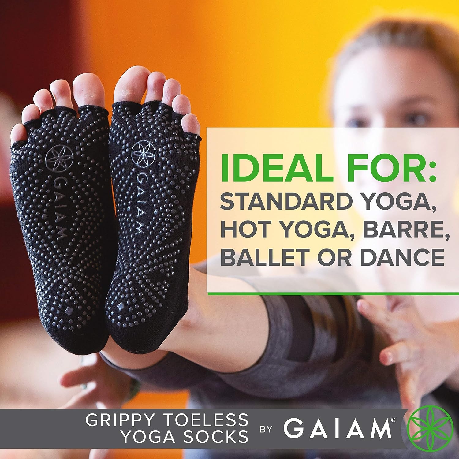 image:imageGaiam Yoga Socks Toeless Grippy Non Slip Sticky Grip Accessories for Women amp MenGreyBlack