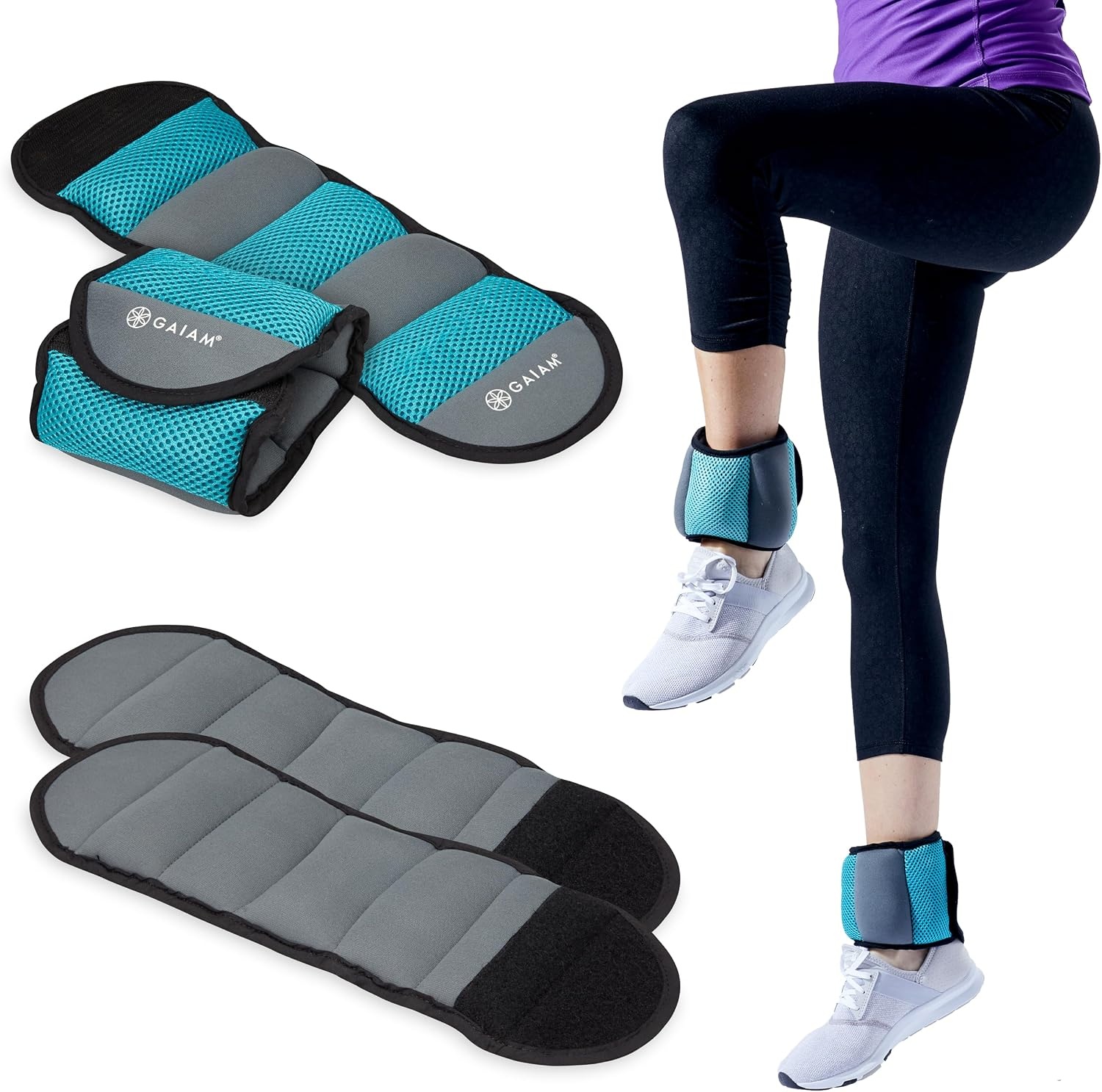 image:imageGaiam Ankle Weights Wearable Bracelet to Strengthen Tone amp Sculpt Adjustable Ankle Weights for Women amp Men for Yoga Dance Pilates Barre Cardio Home amp Gym UseSoft Teal