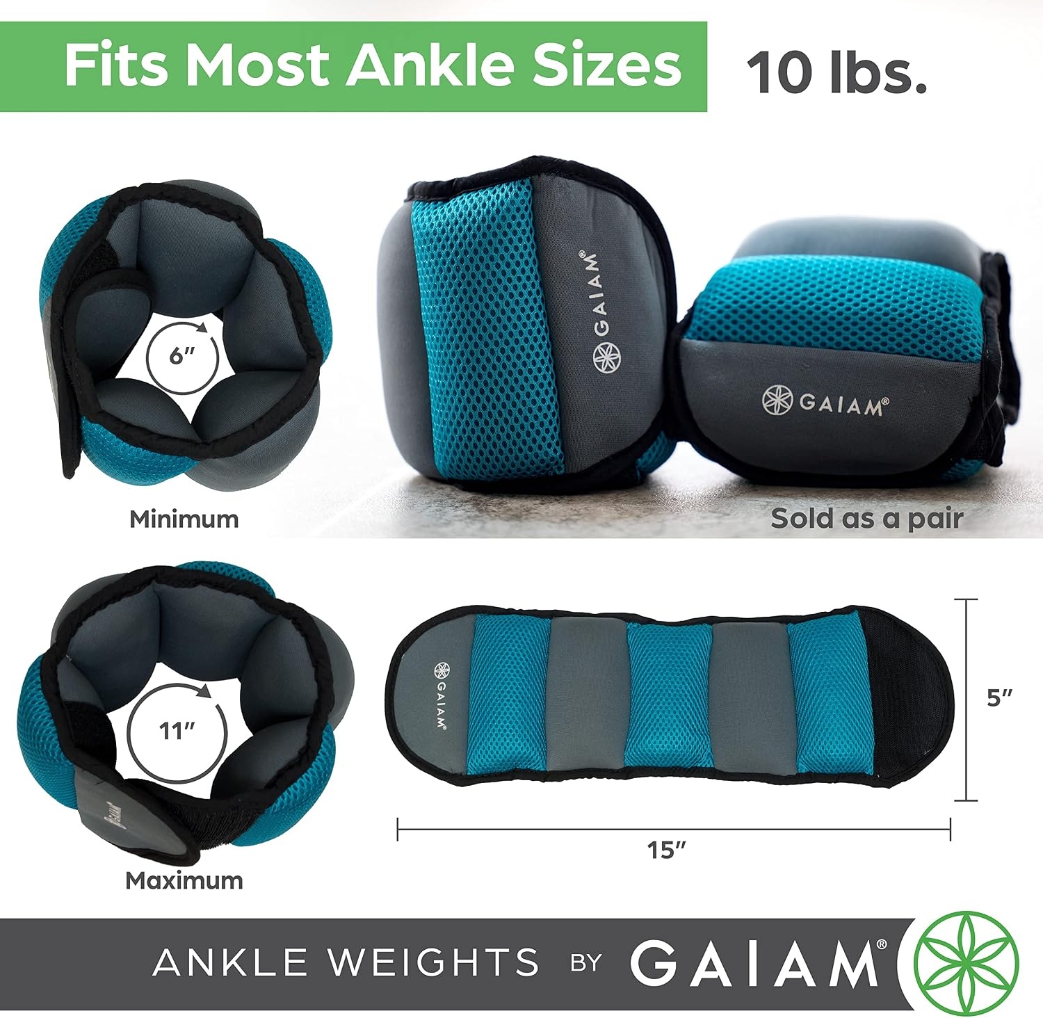 image:imageGaiam Ankle Weights Wearable Bracelet to Strengthen Tone amp Sculpt Adjustable Ankle Weights for Women amp Men for Yoga Dance Pilates Barre Cardio Home amp Gym UseSoft Teal