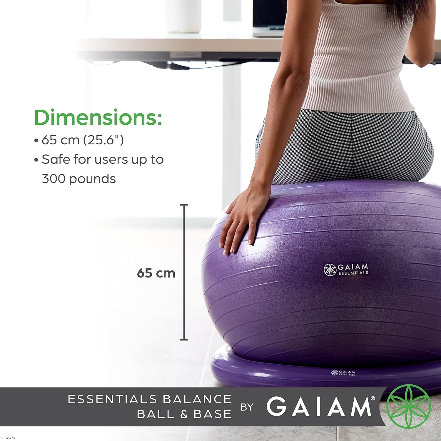 image:imageGaiam Essentials Balance Ball amp Base Kit Yoga Ball Chair Exercise Ball with Inflatable Ring Base for Home or Office Desk Includes Air PumpGrey