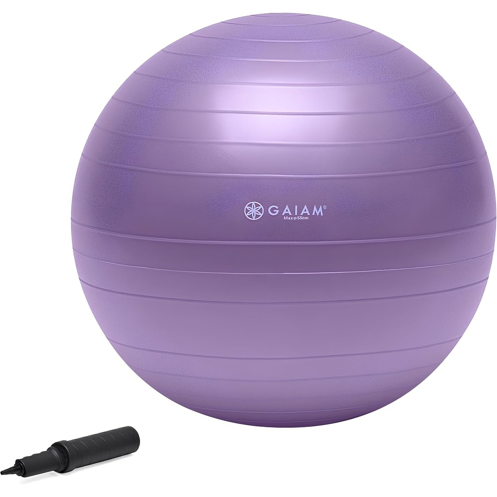 image:imageGaiam Balance Ball Kit AntiBurst Stability Ball with Pump 55cm AntiBurst Ball Textured Grip Surface Air Pump Included Core amp Stability Training Home UsePurple