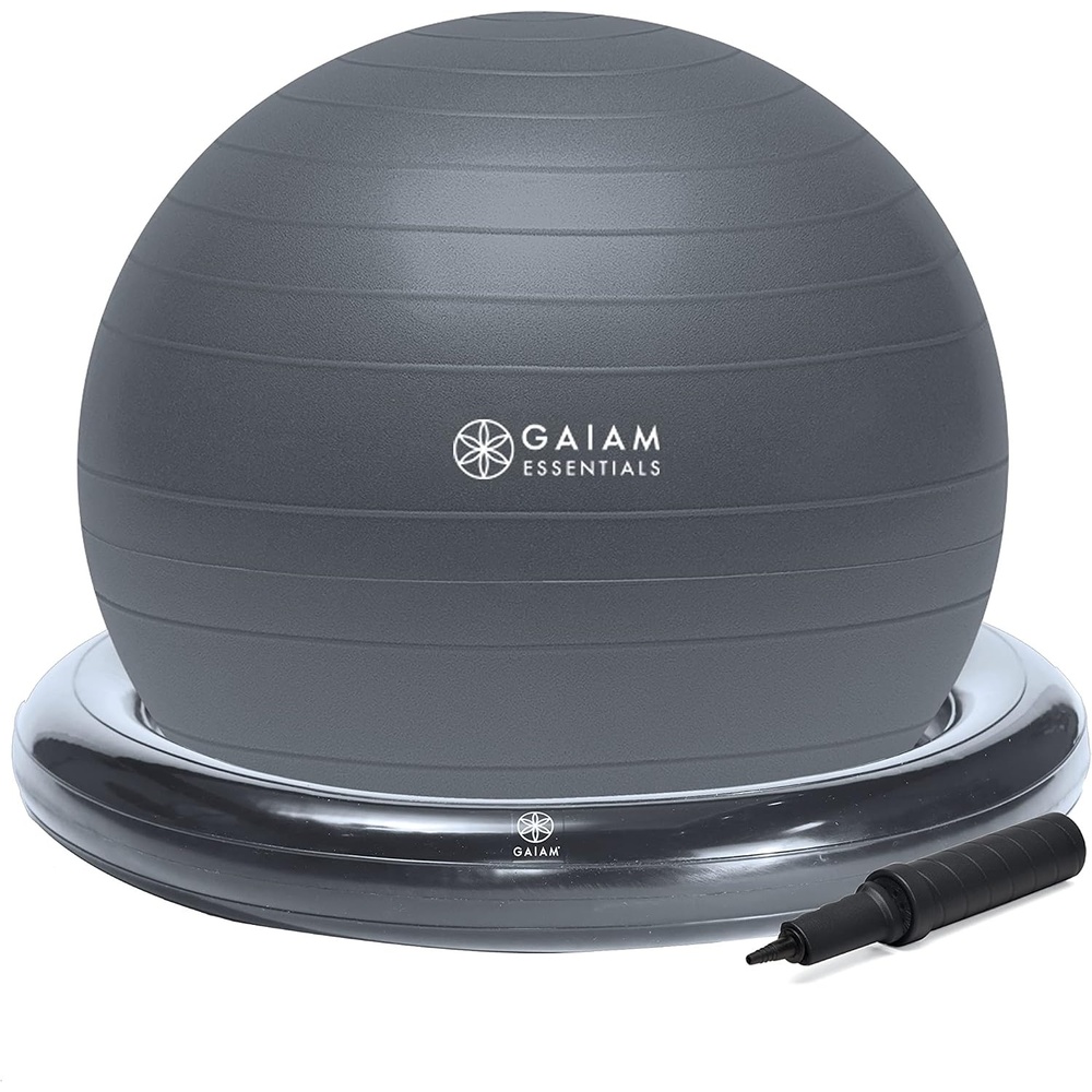 image:imageGaiam Essentials Balance Ball amp Base Kit Yoga Ball Chair Exercise Ball with Inflatable Ring Base for Home or Office Desk Includes Air PumpGrey