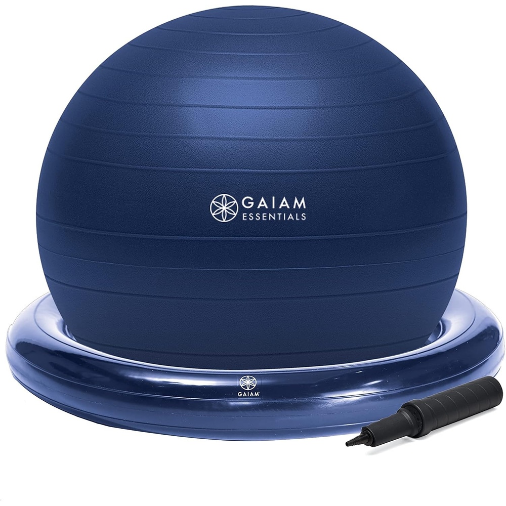 image:imageGaiam Essentials Balance Ball amp Base Kit Yoga Ball Chair Exercise Ball with Inflatable Ring Base for Home or Office Desk Includes Air PumpNavy