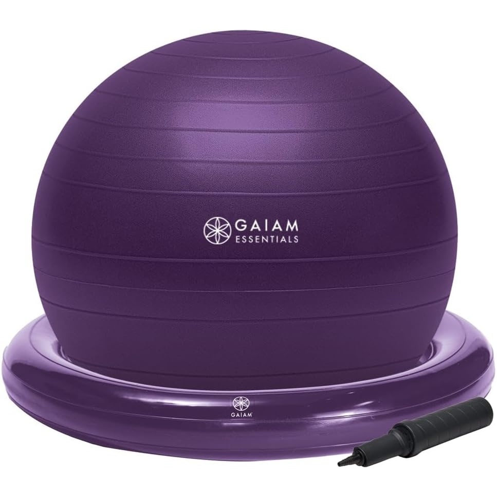 image:imageGaiam Essentials Balance Ball amp Base Kit Yoga Ball Chair Exercise Ball with Inflatable Ring Base for Home or Office Desk Includes Air PumpPurple