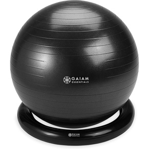 Gaiam Essentials Balance Ball & Base Kit, Yoga Ball Chair, Exercise Ball with Inflatable Ring Base for Home or Office Desk, Includes Air Pump(Black)