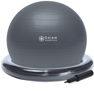 Gaiam Essentials Balance Ball & Base Kit, Yoga Ball Chair, Exercise Ball with Inflatable Ring Base for Home or Office Desk, Includes Air Pump(Grey)
