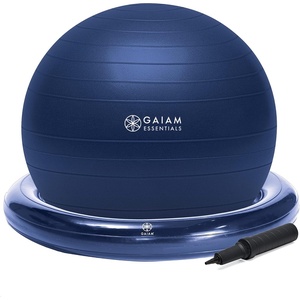 Gaiam Essentials Balance Ball & Base Kit, Yoga Ball Chair, Exercise Ball with Inflatable Ring Base for Home or Office Desk, Includes Air Pump(Navy)