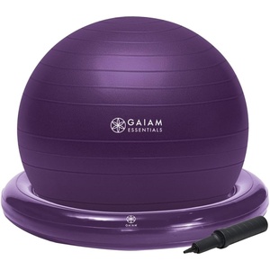Gaiam Essentials Balance Ball & Base Kit, Yoga Ball Chair, Exercise Ball with Inflatable Ring Base for Home or Office Desk, Includes Air Pump(Purple)
