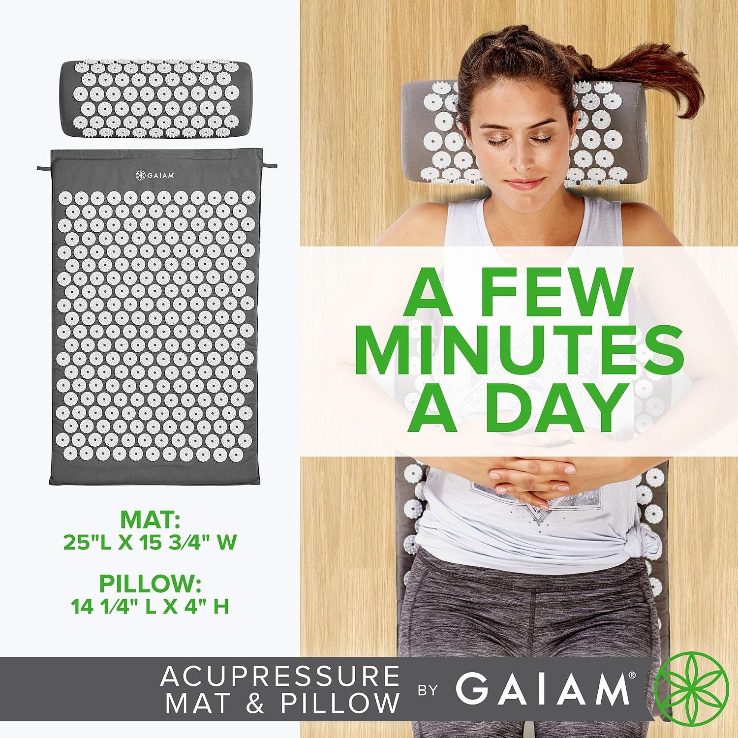 image:imageGaiam Acupressure Mat amp Pillow Set Neck Shoulder amp Back AcupunctureStyle Stimulation Neck Shoulder amp Back Tension MultiPoint Pressure Home Relaxation Use