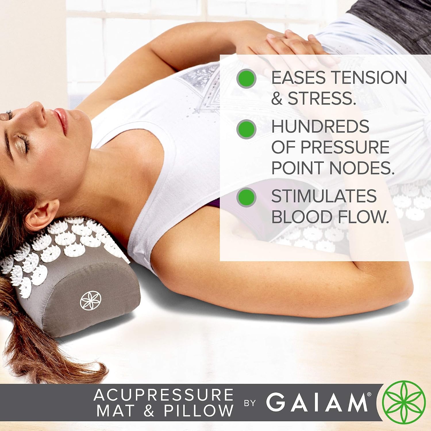 image:imageGaiam Acupressure Mat amp Pillow Set Neck Shoulder amp Back AcupunctureStyle Stimulation Neck Shoulder amp Back Tension MultiPoint Pressure Home Relaxation Use