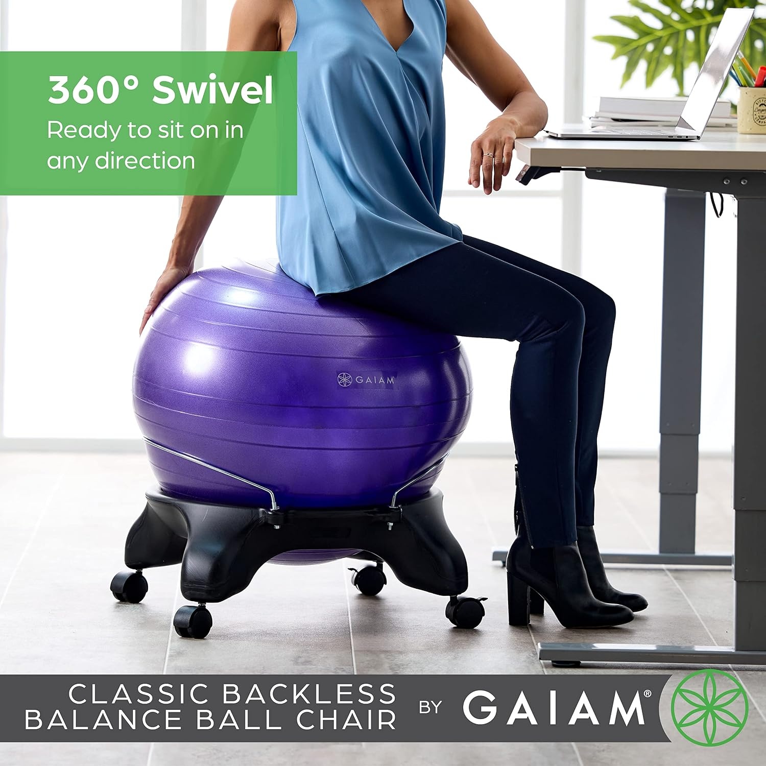 image:imageGaiam Classic Balance Ball Chair Stability Seat Black 52cm stability ball chair builds core strength while you sit Includes pump amp exercise guideCharcoal