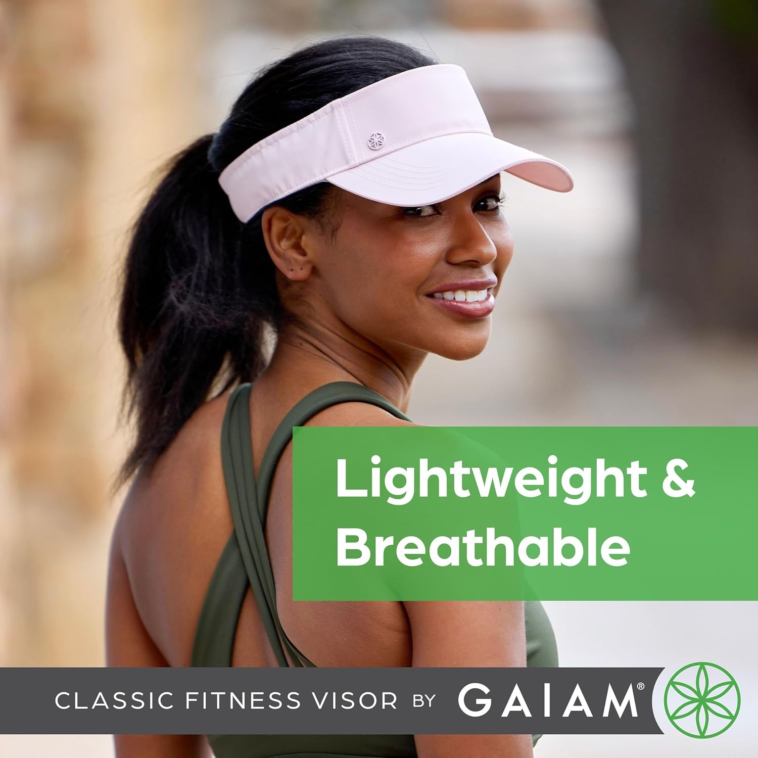 image:imageGaiam Classic Fitness Sun Visor MoistureWicking Women White OpenTop Design QuickDry Sweatband Adjustable Closure Golf Tennis amp Running MoistureWicking Women