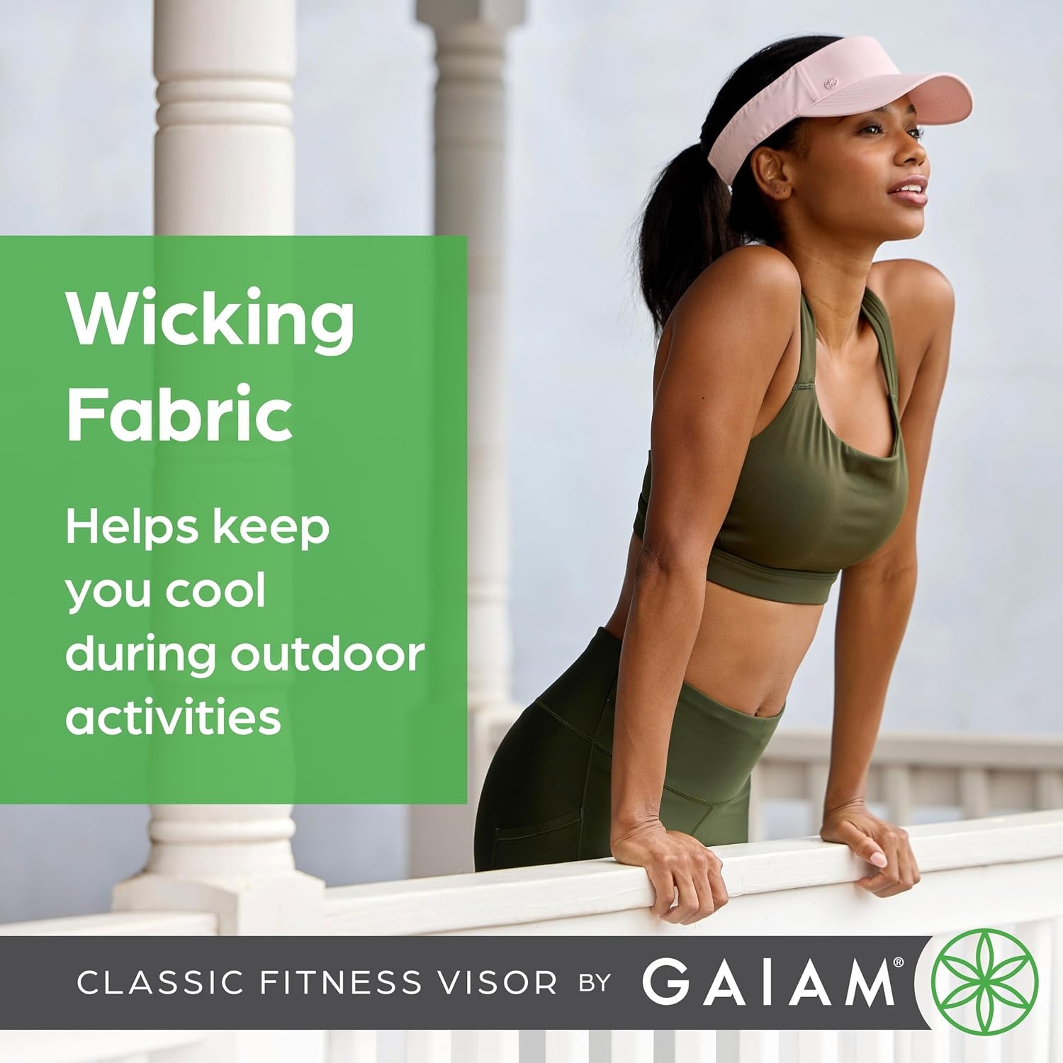 image:imageGaiam Classic Fitness Sun Visor MoistureWicking Women White OpenTop Design QuickDry Sweatband Adjustable Closure Golf Tennis amp Running MoistureWicking Women