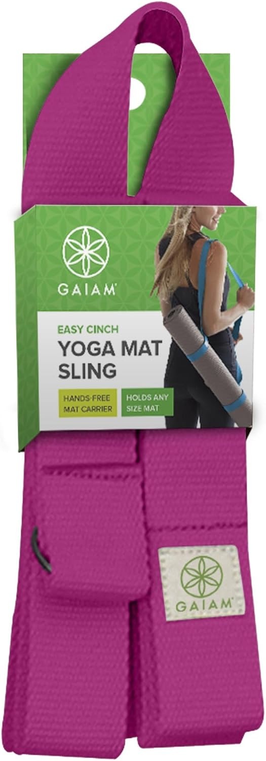 image:imageGaiam EasyCinch Yoga Mat Sling Durable Carrying Strap for Yoga Mat with Metal DRings for Secure Fit No Mat IncludedFuchsia Or Blue