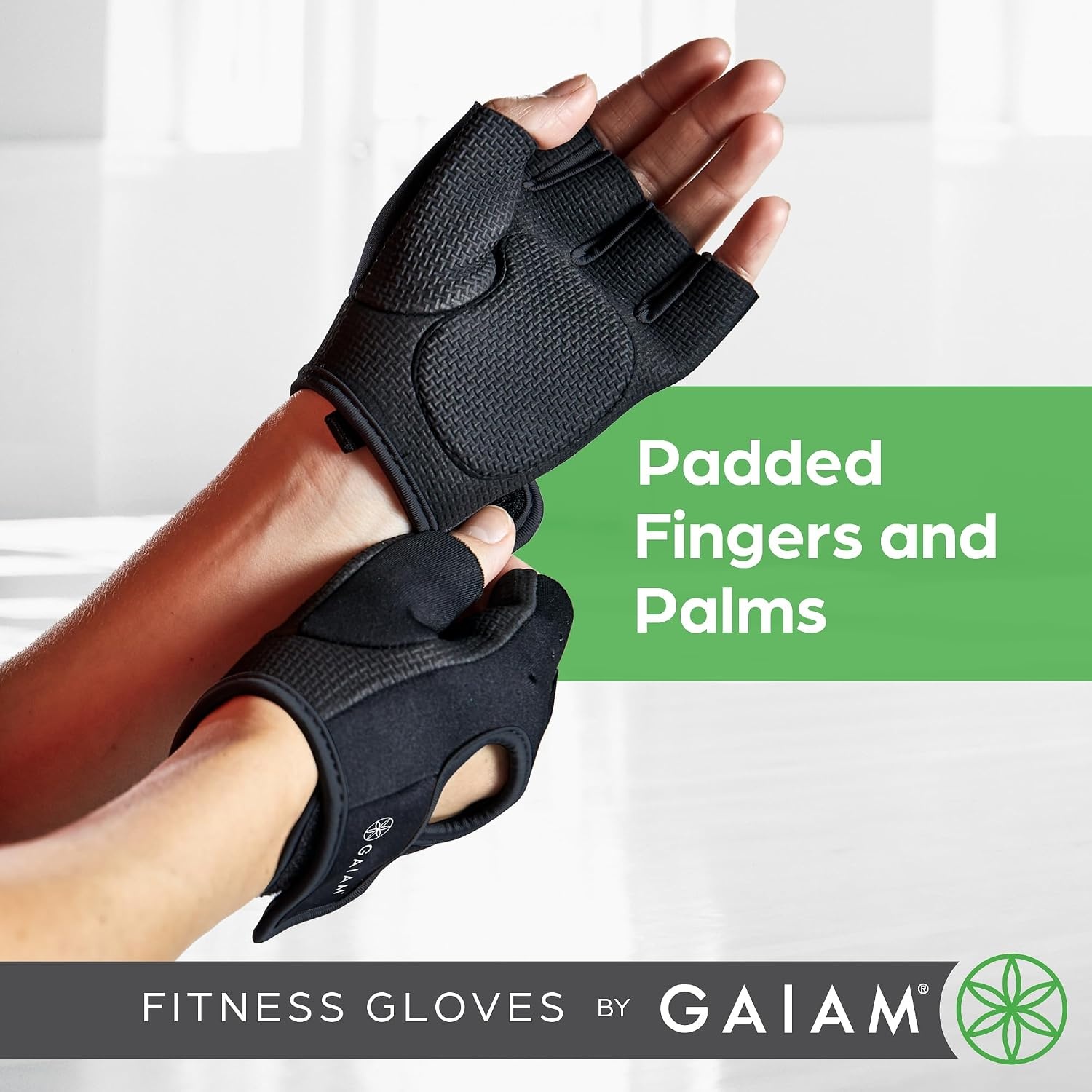 image:imageGaiam Fitness Fingerless Gloves for Weight Training BlackBlack Padded Palm Breathable Mesh Adjustable Velcro Fit amp Comfort Grip for Weight Lifting Workout Gloves for Men amp WomenMediumLarge