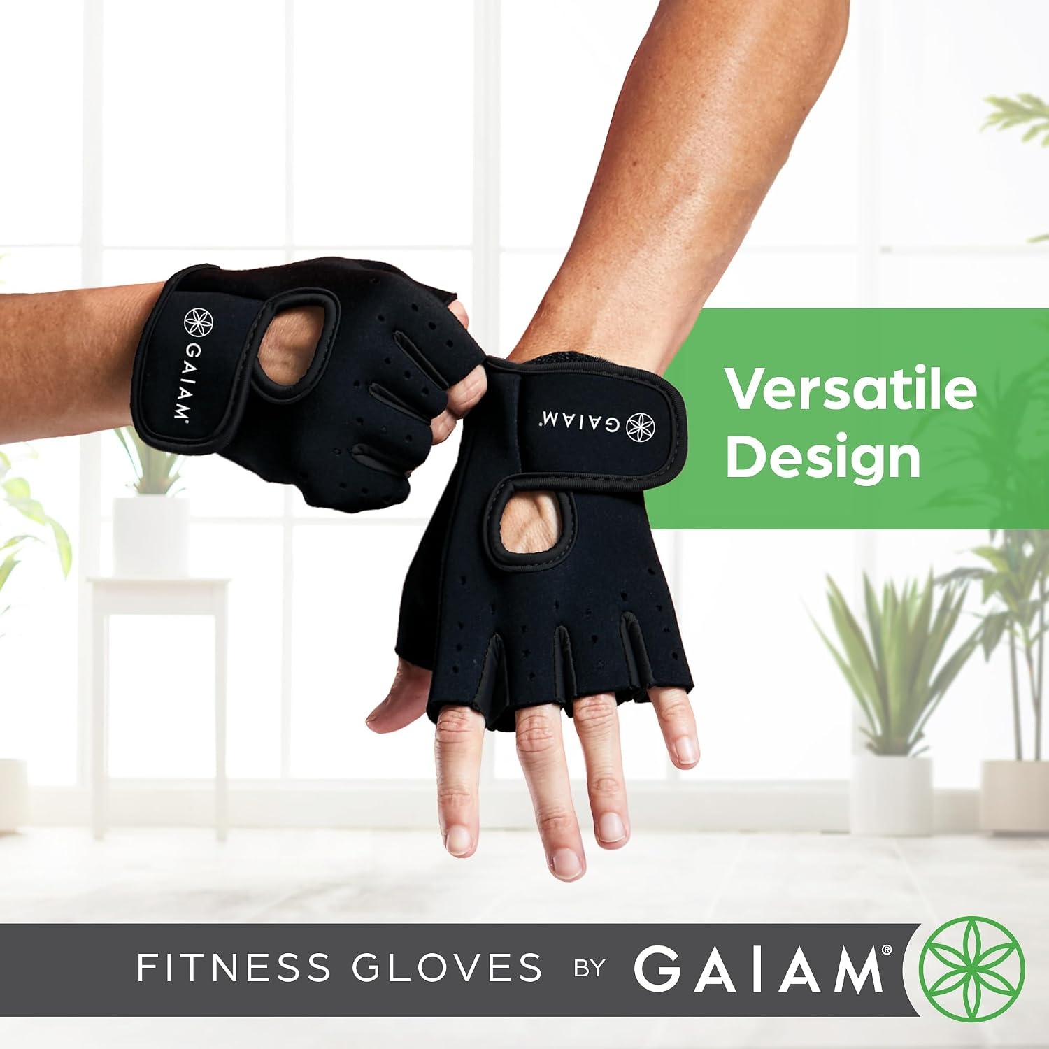 image:imageGaiam Fitness Fingerless Gloves for Weight Training BlackBlack Padded Palm Breathable Mesh Adjustable Velcro Fit amp Comfort Grip for Weight Lifting Workout Gloves for Men amp WomenMediumLarge