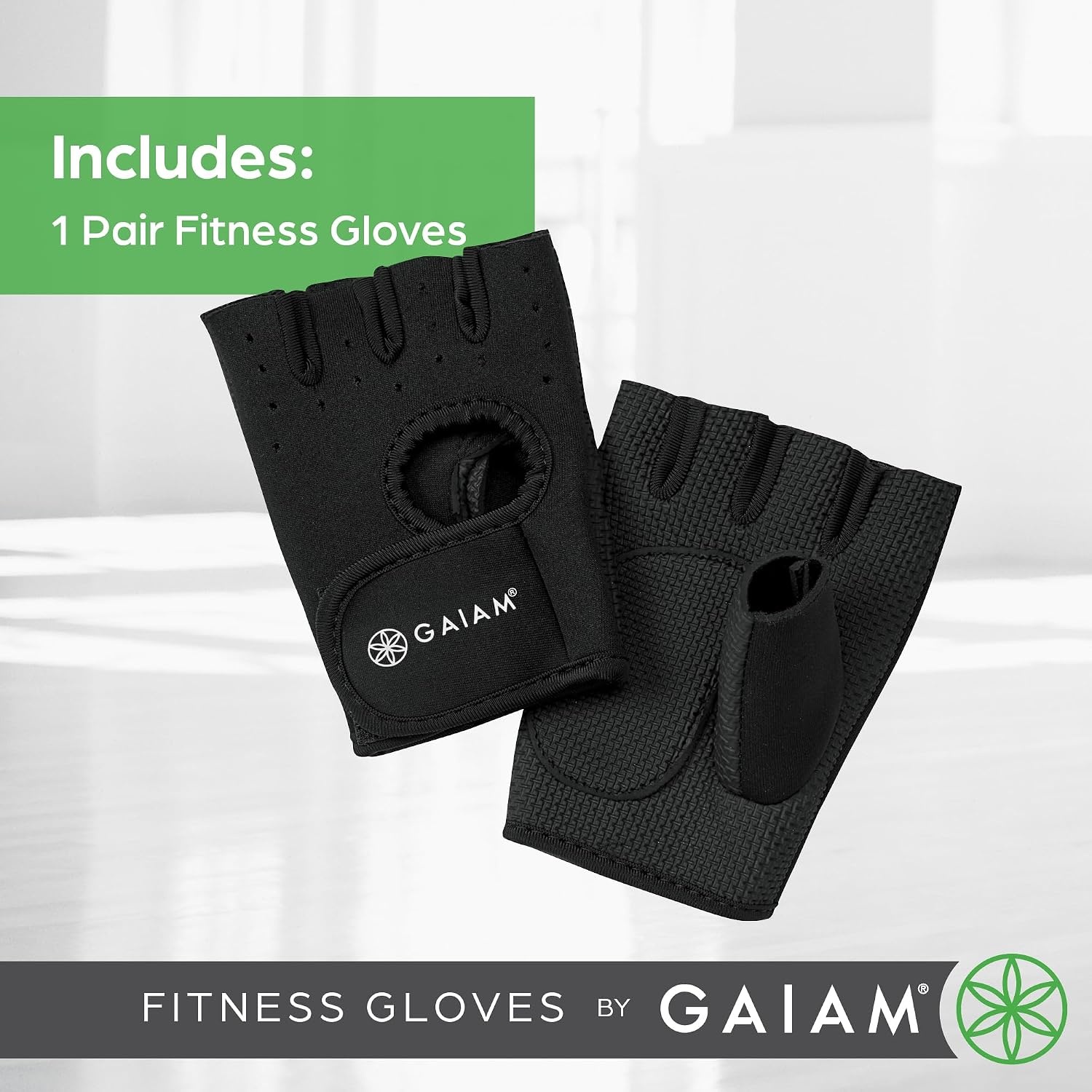 image:imageGaiam Fitness Fingerless Gloves for Weight Training BlackBlack Padded Palm Breathable Mesh Adjustable Velcro Fit amp Comfort Grip for Weight Lifting Workout Gloves for Men amp WomenMediumLarge