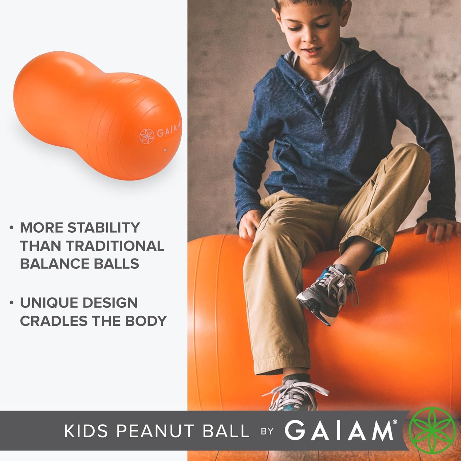 image:imageGaiam Kids Peanut Ball Chair Flexible Seating for Classroom Active Bounce Seat Wiggly Kids Core Engagement Ball ChairOrange
