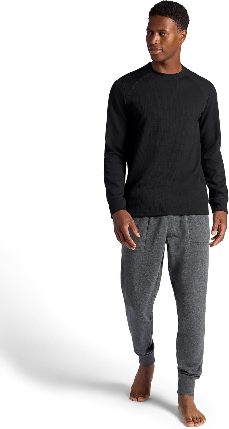 image:imageGaiam Mens Cozy amp Cool Long Sleeve Crewneck Top Standard Fit Stretch Midweight Micro Waffle Jacquard MaterialBlack