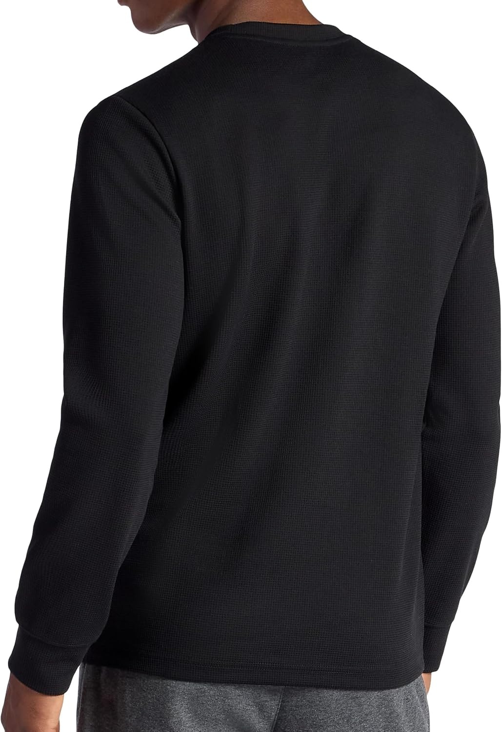 image:imageGaiam Mens Cozy amp Cool Long Sleeve Crewneck Top Standard Fit Stretch Midweight Micro Waffle Jacquard MaterialBlack
