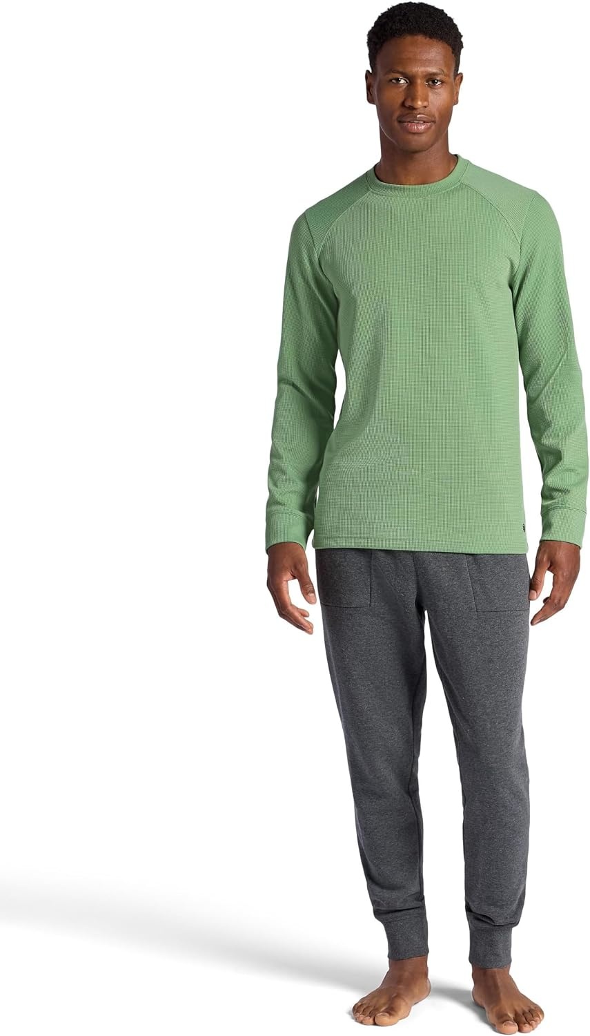 image:imageGaiam Mens Cozy amp Cool Long Sleeve Crewneck Top Standard Fit Stretch Midweight Micro Waffle Jacquard MaterialLoden Frost