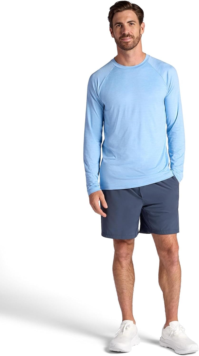 image:imageGaiam Mens Everyday Basic Long Sleeve Crewneck Top Standard Fit Stretch Midweight MaterialPlacid Blue Heather