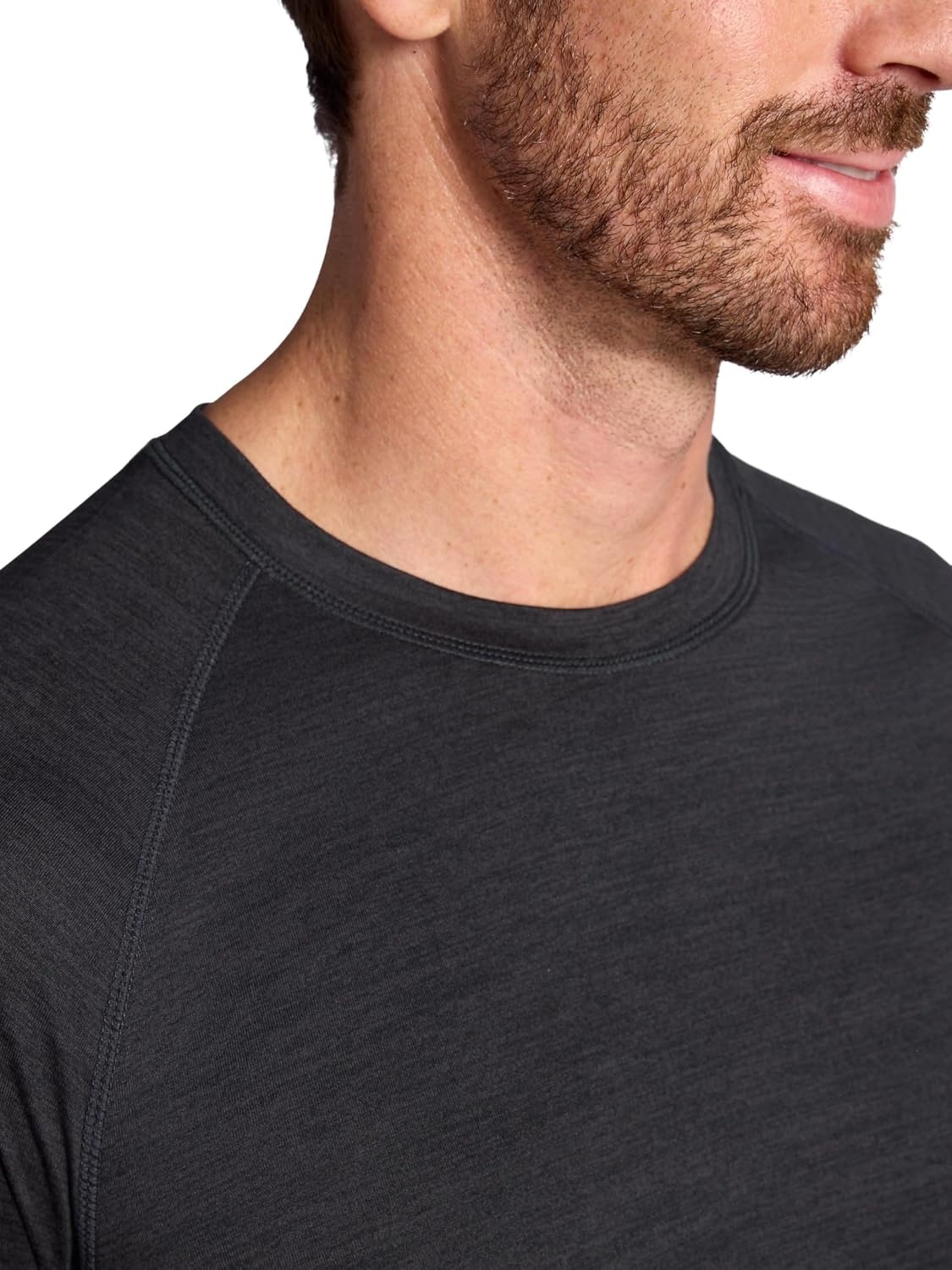 image:imageGaiam Mens Everyday Basic Raglan Top Standard Fit Stretch Midweight Jersey MaterialBlack Heather
