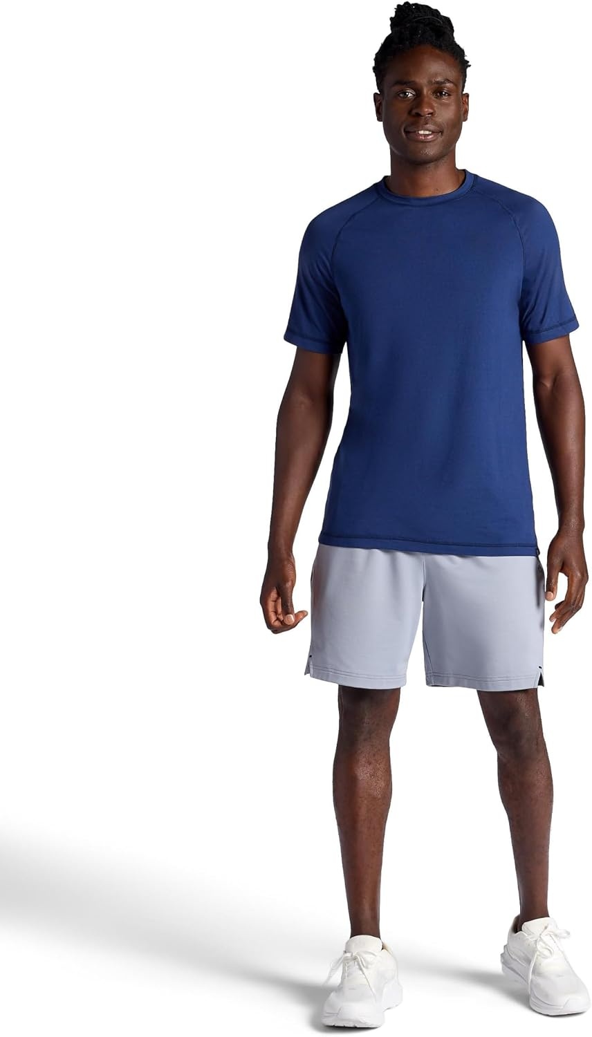 image:imageGaiam Mens Everyday Basic Raglan Top Standard Fit Stretch Midweight Jersey MaterialMedieval Blue