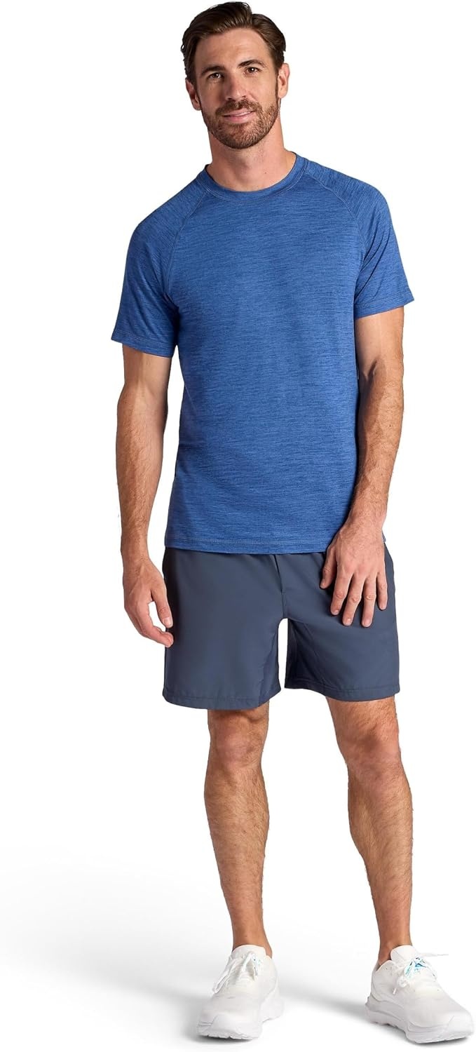 image:imageGaiam Mens Everyday Basic Raglan Top Standard Fit Stretch Midweight Jersey MaterialTrue Navy Heather