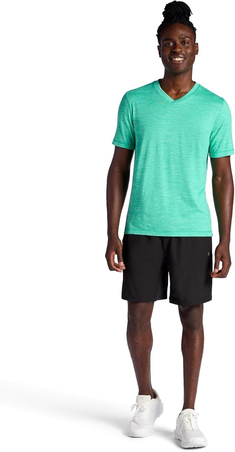 image:imageGaiam Mens Everyday Basic VNeck Top Standard Fit Stretch Midweight MaterialFuture Teal Heather