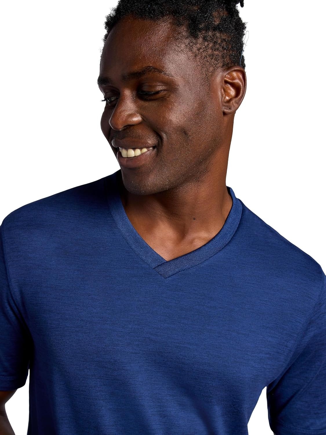 image:imageGaiam Mens Everyday Basic VNeck Top Standard Fit Stretch Midweight MaterialMedieval Blue Heather