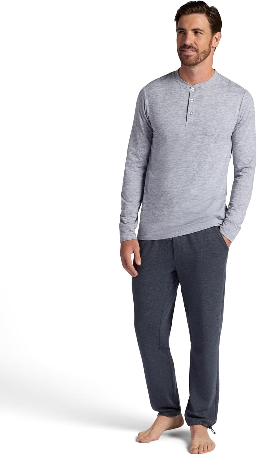 image:imageGaiam Mens Long Sleeve Henley Shirt Standard Fit Stretch Midweight MaterialSleet Heather Bliss Balance