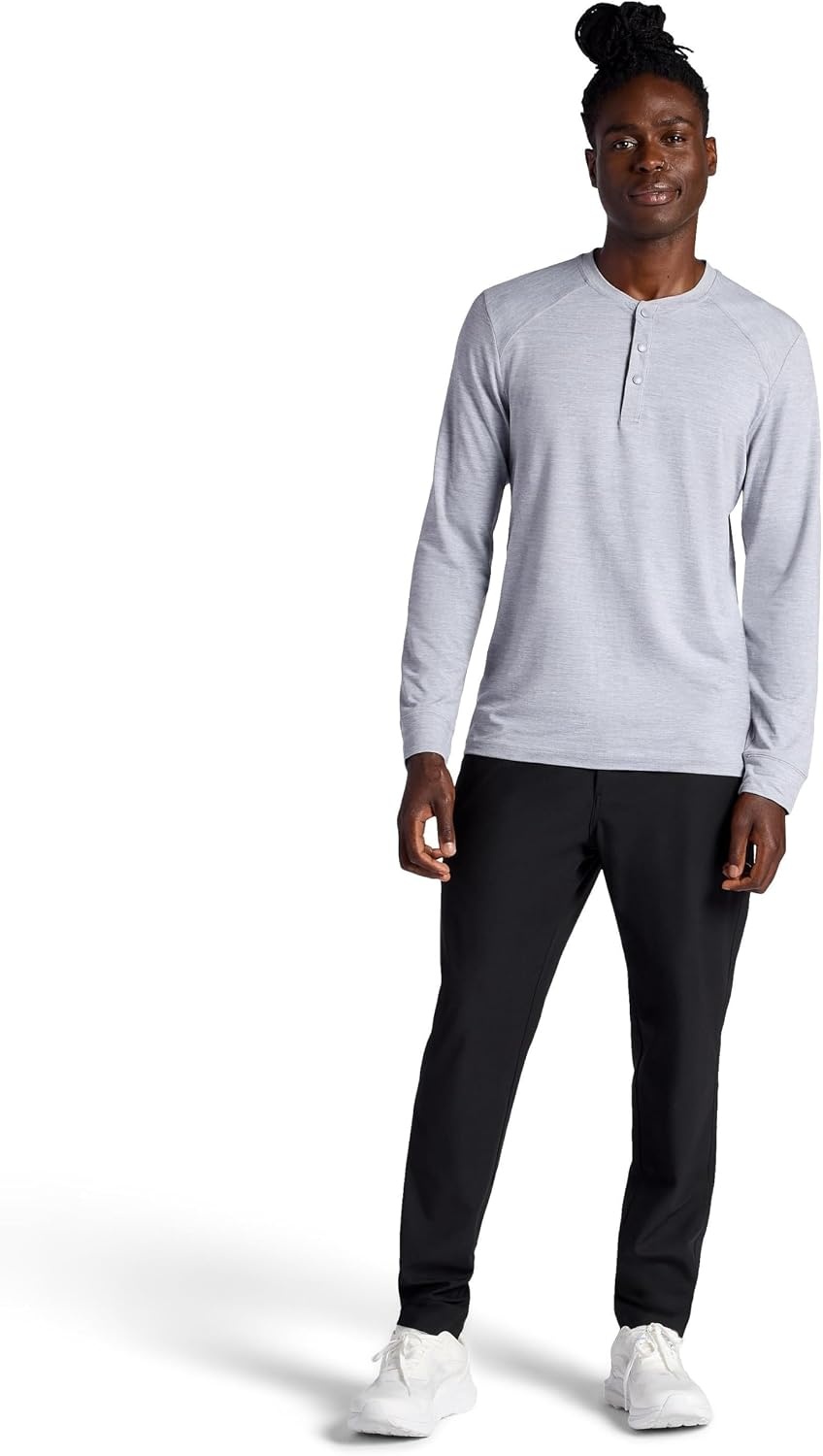image:imageGaiam Mens Long Sleeve Henley Shirt Standard Fit Stretch Midweight MaterialSleet Heather Commuter