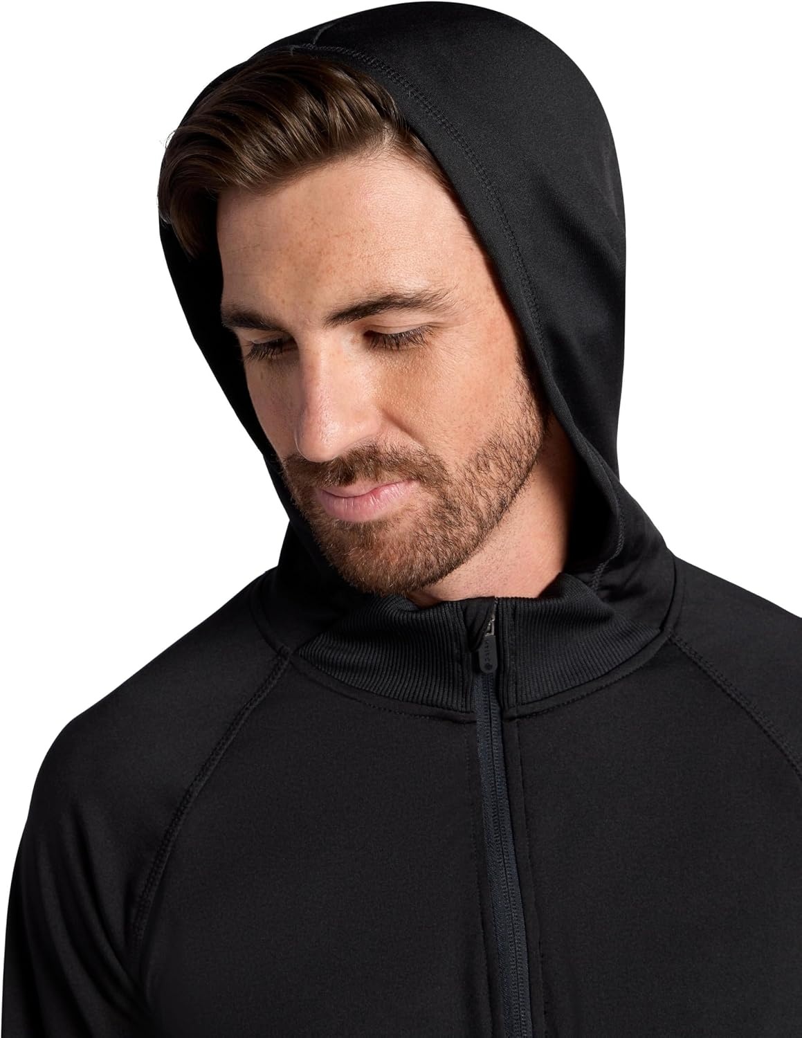 image:imageGaiam Mens Serenity Flow Long Sleeve Cowl Neck Quarterzip Hoodie Standard Fit Stretch Midweight MaterialBlack