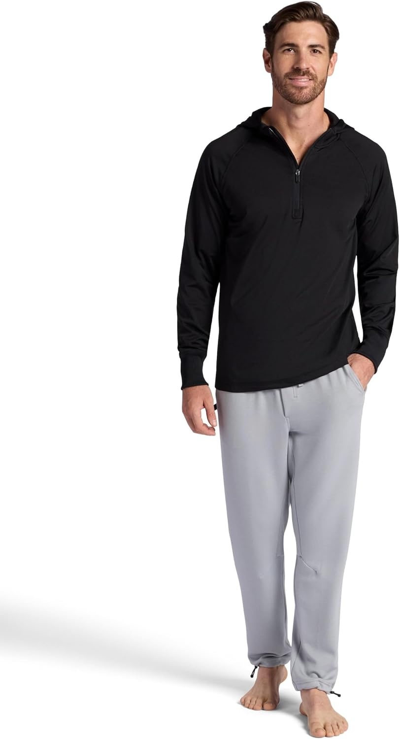 image:imageGaiam Mens Serenity Flow Long Sleeve Cowl Neck Quarterzip Hoodie Standard Fit Stretch Midweight MaterialBlack