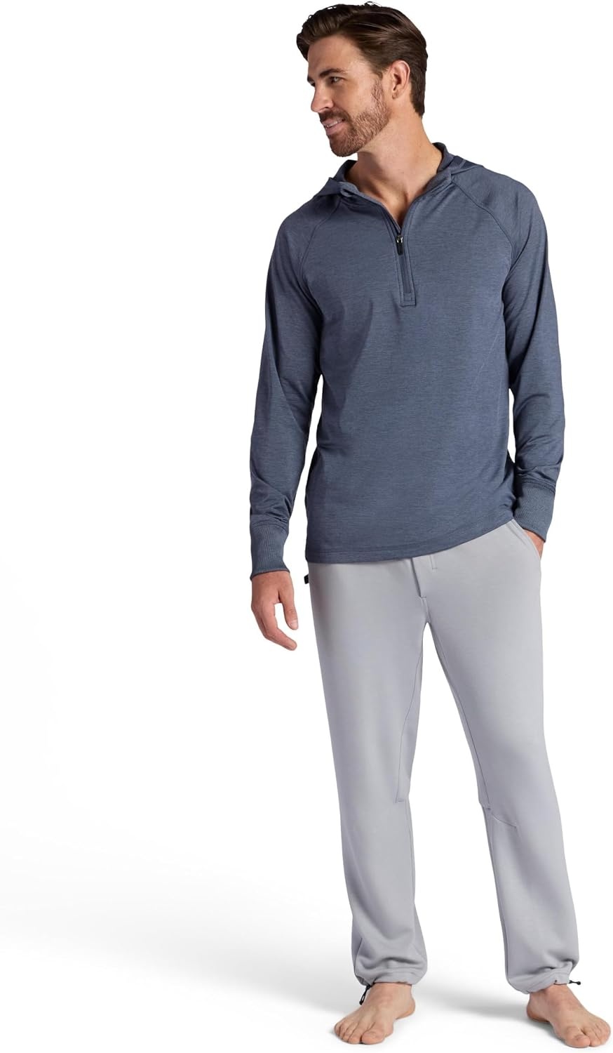 image:imageGaiam Mens Serenity Flow Long Sleeve Cowl Neck Quarterzip Hoodie Standard Fit Stretch Midweight MaterialCool Grey Heather