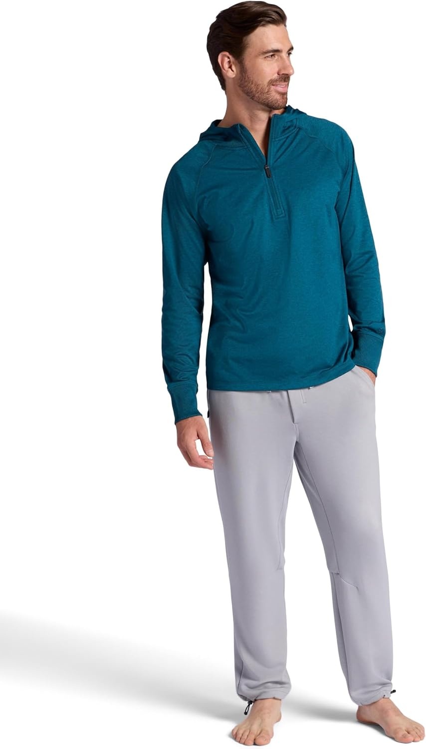 image:imageGaiam Mens Serenity Flow Long Sleeve Cowl Neck Quarterzip Hoodie Standard Fit Stretch Midweight MaterialSubmerged Heather