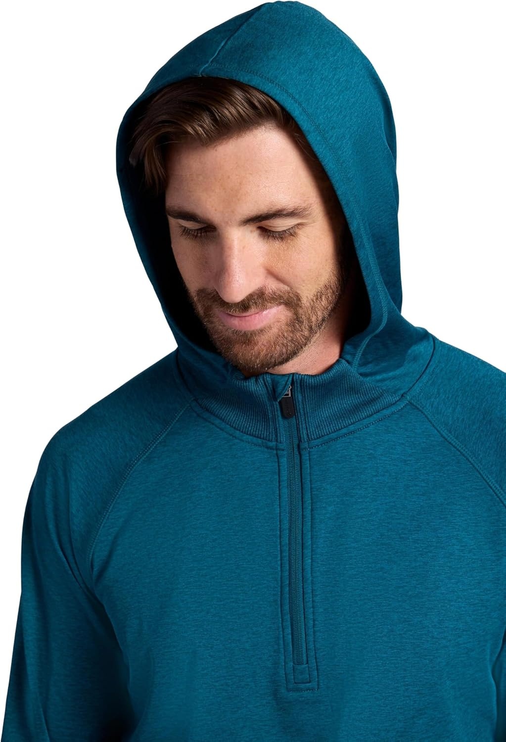 image:imageGaiam Mens Serenity Flow Long Sleeve Cowl Neck Quarterzip Hoodie Standard Fit Stretch Midweight MaterialSubmerged Heather