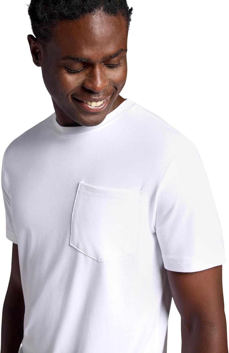 image:imageGaiam Mens Stretch Tech TShirt with Pocket Standard Fit Stretch Midweight MaterialStark White