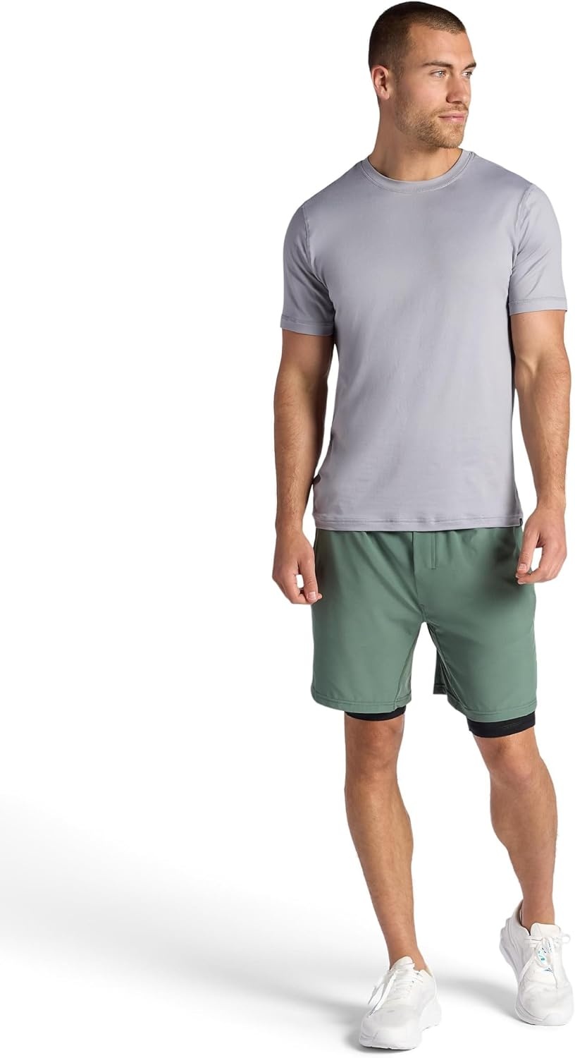 image:imageGaiam Mens Upside 7 Short with Liner Standard Fit Stretch Lightweight Material MoistureWickingDuck Green