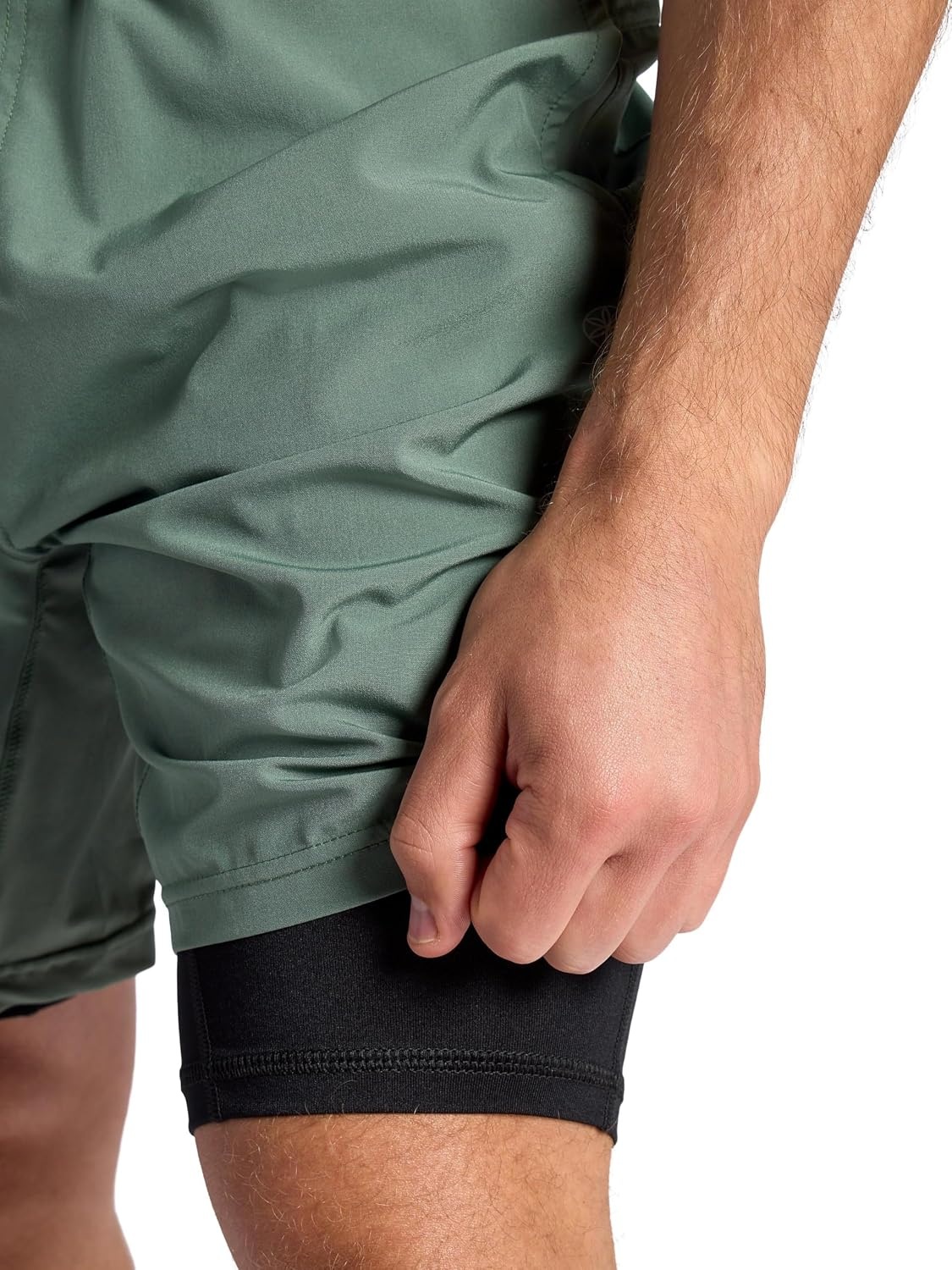 image:imageGaiam Mens Upside 7 Short with Liner Standard Fit Stretch Lightweight Material MoistureWickingDuck Green
