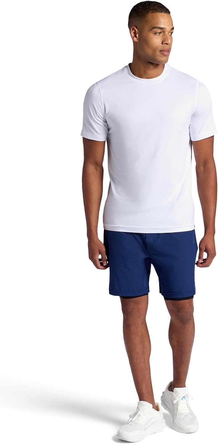 image:imageGaiam Mens Upside 7 Short with Liner Standard Fit Stretch Lightweight Material MoistureWickingMedieval Blue