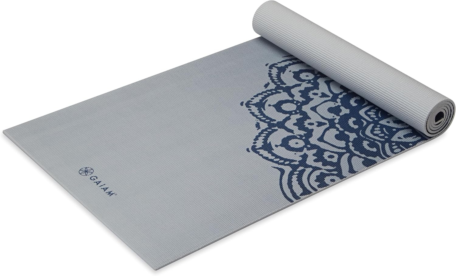 image:imageGaiam Premium Yoga Mat 6mm Thick Print Mat Premium 6mm thick cushioning for joint support Nonslip print design for yoga Pilates amp floor workoutsIndigo Fade