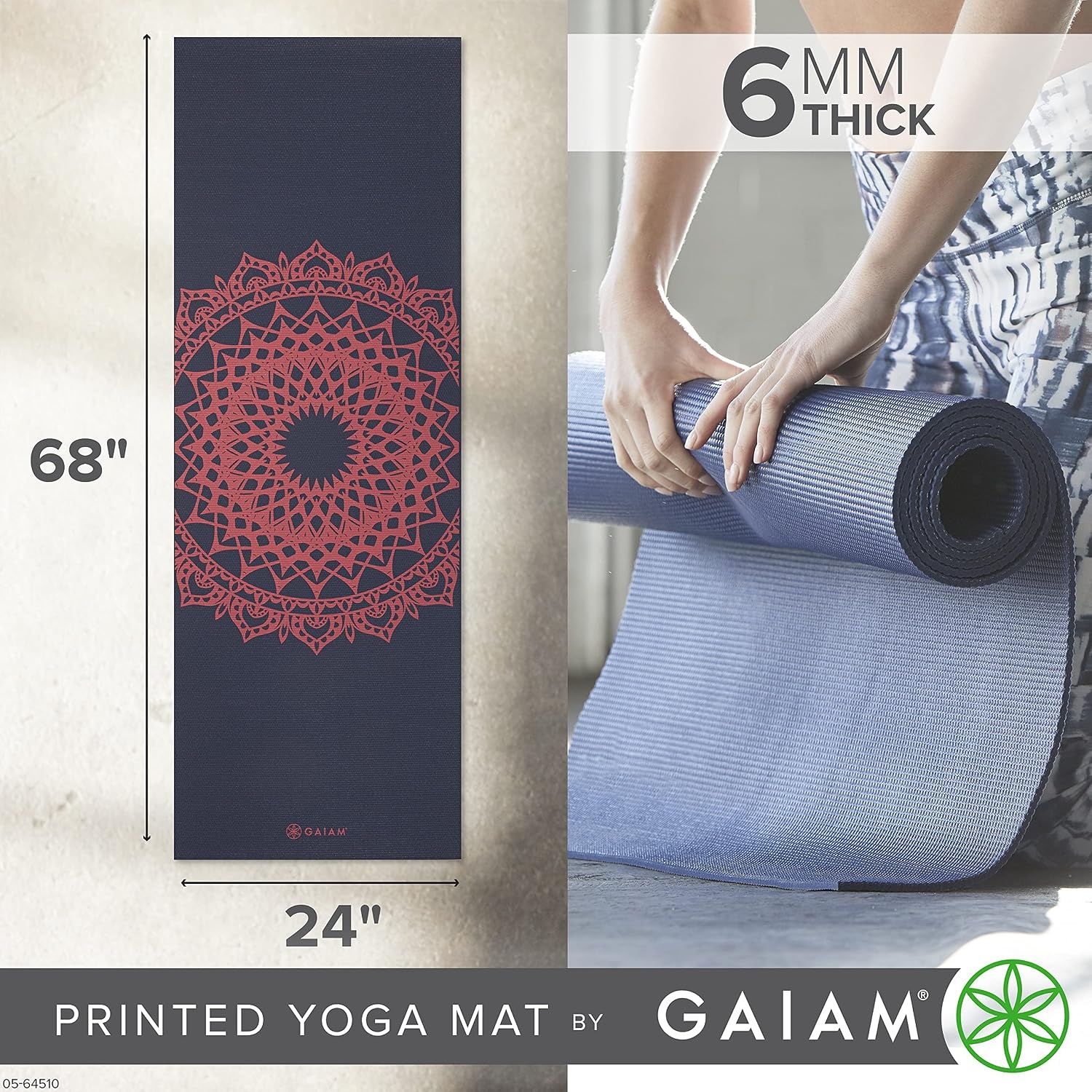 image:imageGaiam Premium Yoga Mat 6mm Thick Print Mat Premium 6mm thick cushioning for joint support Nonslip print design for yoga Pilates amp floor workoutsPink Marrakesh