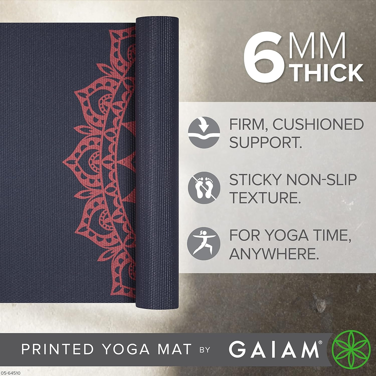 image:imageGaiam Premium Yoga Mat 6mm Thick Print Mat Premium 6mm thick cushioning for joint support Nonslip print design for yoga Pilates amp floor workoutsPink Marrakesh
