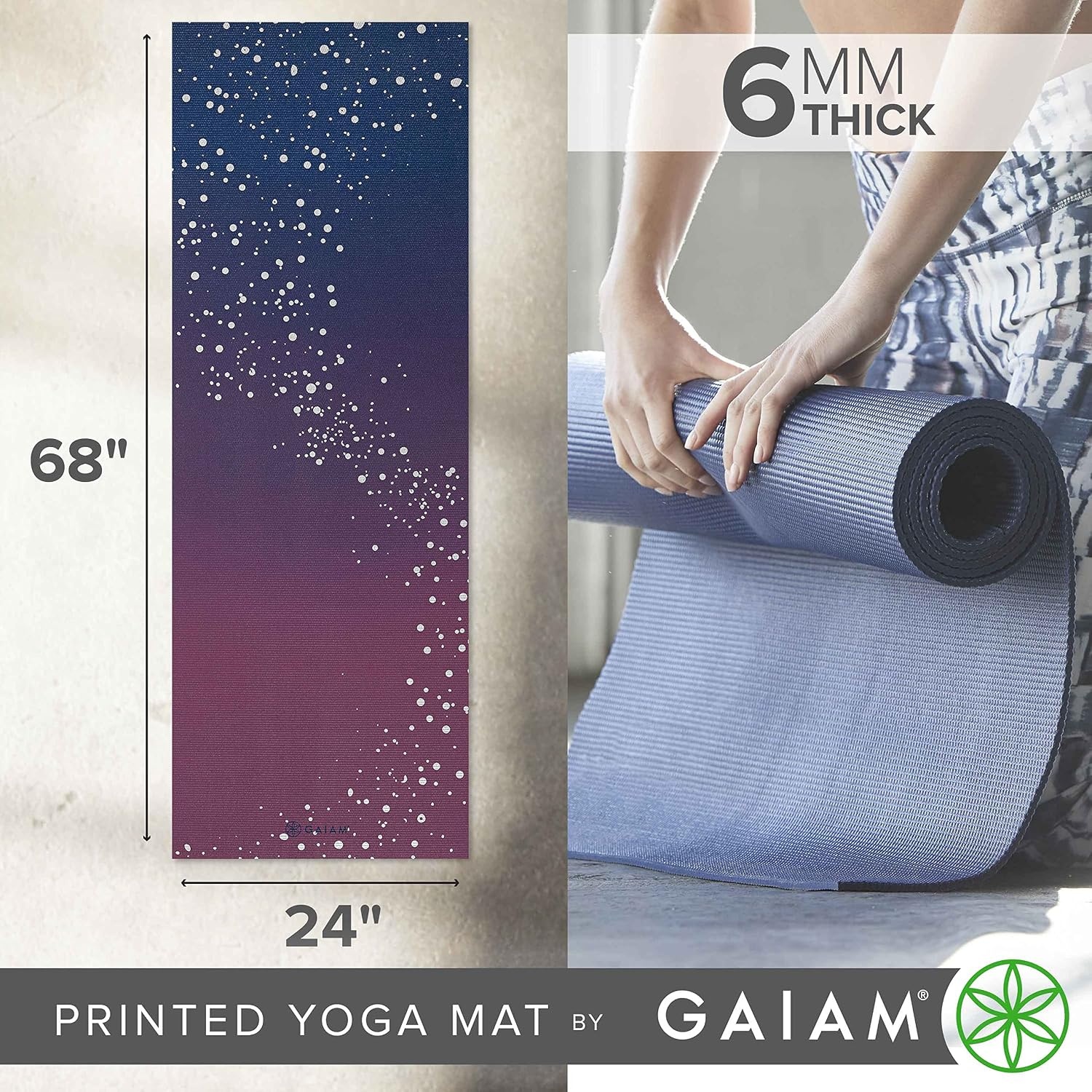 image:imageGaiam Premium Yoga Mat 6mm Thick Print Mat Premium 6mm thick cushioning for joint support Nonslip print design for yoga Pilates amp floor workoutsSublime Sky
