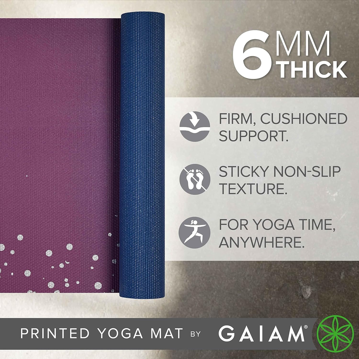 image:imageGaiam Premium Yoga Mat 6mm Thick Print Mat Premium 6mm thick cushioning for joint support Nonslip print design for yoga Pilates amp floor workoutsSublime Sky
