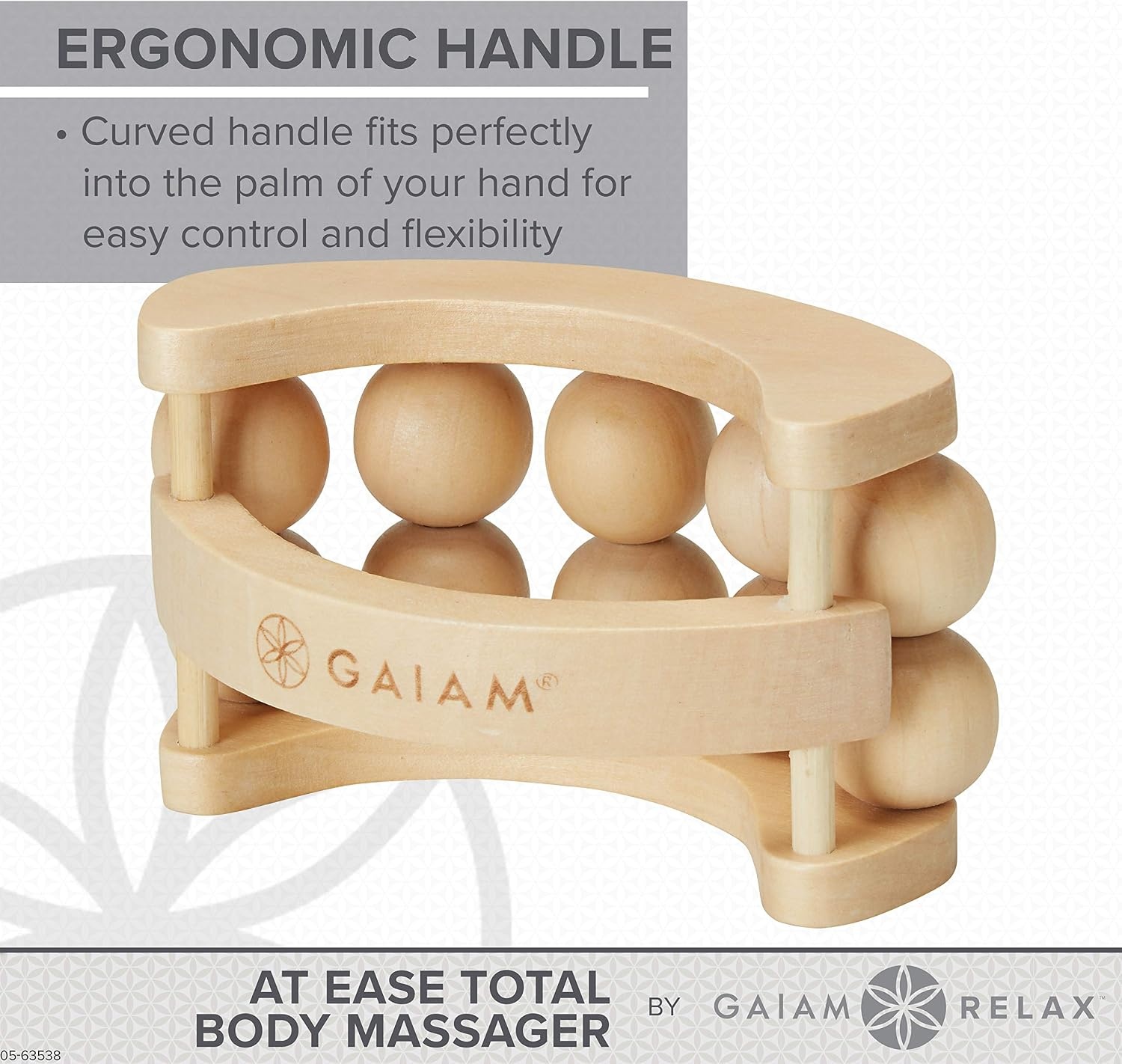 image:imageGaiam Relax Massage Ball Roller Handheld Wooden Tool Wooden Massage Ball Roller Total Body Tension Relaxation amp Stress Relief Ergonomic Design Home amp Office Use